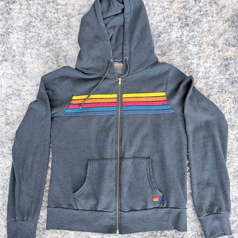 Aviator Nation Zip-Up Hoodie –Medium – Charcoal